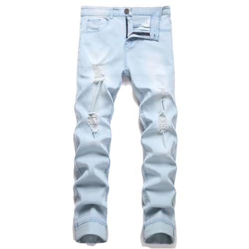 Men's Street Stretch Holes Jeans Good Male Hiphop Distressed Slim Jogging Pencil Denim Pants