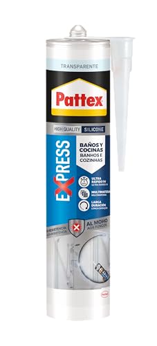Pattex Baño Sano No Más Moho, silicona antimoho e impermeable, silicona transparente duradera cocina y baño, 1 cartucho x 280 ml, El embalaje puede variar