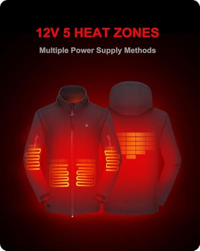 DEWBU Soft Shell Heated Jacket for Men with 12V Battery Pack and Detachable Hood Outdoor Electric Heating Coat2