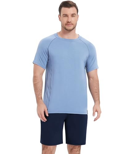 Image of NACHILA Men's Pajama Set, Cooling Bamboo Viscose Short Sleeve Top & Shorts