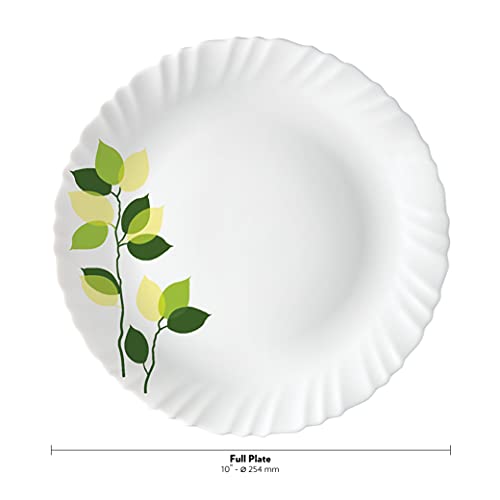 Image of Larah by BOROSIL Green Leaves 6 Pcs Opalware Plate Set (Dia - 10 inch), White