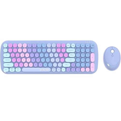 zienstar-Kit de Teclado y Ratón Español,Multicolor,Multi Dispositivo,Inalámbrico USB & Bluetooth-Azul