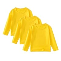 Kid 3 Pack Long Sleeve Shirt, Classic Solid, Round Neck, Unisex School Tee, Comfortable, Basic T Shirts, Thermal Sweatshirt, Soft Stretch Pullover A Yellow