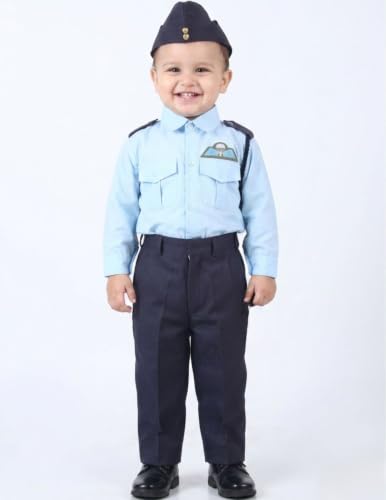 Image of BookMyCostume Indian Air Force Defence Pilot Uniform Kids Fancy Dress Costume - Blue 5-6 years