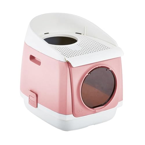 Generic Front Entry Top Exit Kitty Litter Tray, Hooded Odorless Cat Toilet, Cat Litter Tray, Pink