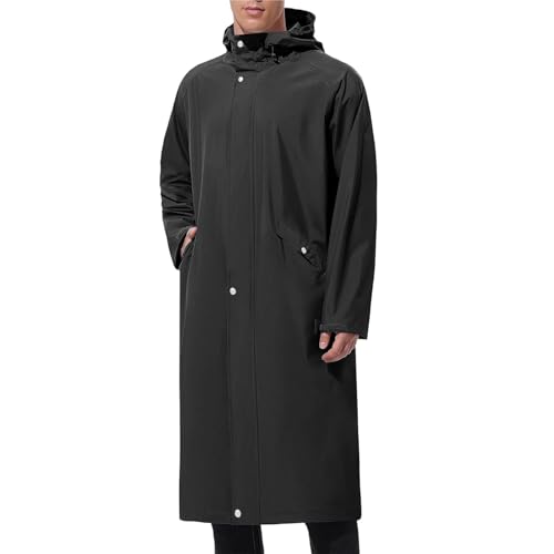 Cambkatl Men's Hooded Long Raincoats Adult Packable Waterproof Work Wear Trench Coat Rain Jacket Poncho