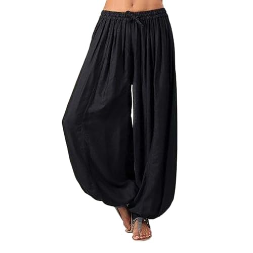 Womens Comfy Bohemian Yoga Pants Tapered Elephant Travel Harem Pants Jogger Elastic Waist Loose Linen Lounge Trousers
