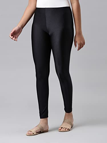 Image of GO COLORS Girls Solid Mid Rise Slim Fit Shimmer Leggings