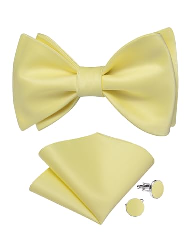 Image of DiBanGu Satin Bow tie Self-Tied Bowtie Set for Men Wedding Prom | Solid Color,Skin-Friendly,Versatile Accessory,Lapel Pin,Pocket Square,Cufflinks,School Dance,Banquet,Dinner,Celebration
