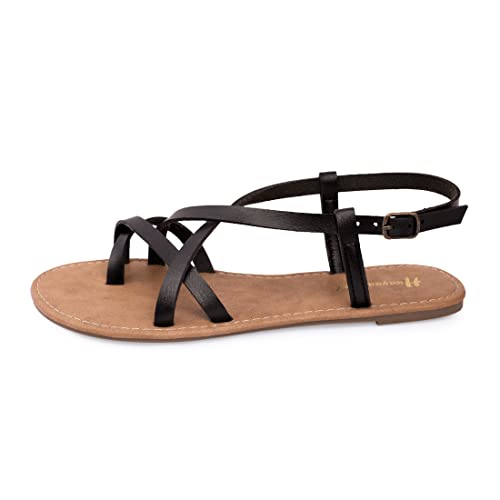 Image of Huayuanwell Women's Gladiator Flat Sandals Fisherman Strappy Sandals Ankle Strap Sandals
