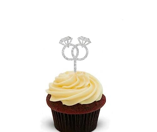 Uteruik Anillo de diamante para decoración de tartas, tarjeta insertada para boda, aniversario, decoración de pasteles, plata, 10 unidades