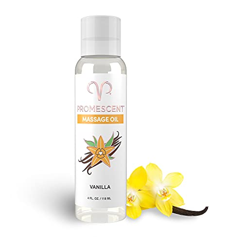 Promescent Vanilla Massage Oil with Essential Oils, Deep Relaxing Full Body Therapy for Men & Women to Relieve Stress & Sore Muscles, Warm Scent (4 oz)