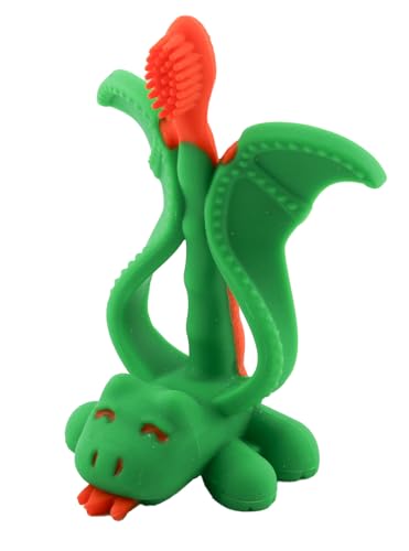 Image of Baby Banana® Dragon Training Teether Toothbrush for Babies and Toddlers, Flexable Silicone with Soft Bristles for Soothing Gums and Cleaning Teeth, Family-Owned Business, Made in USA
