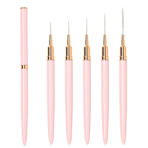 7/9/11/15/25mm Pinceles para Uñas Fino Decoracion Nail Art con Tapa 5 Piezas, LEA-SHALL Pincel de Gel Semipermanente Acrilica Profesional Kit Manicura Set Pintura Liner para Casa Bricolaje