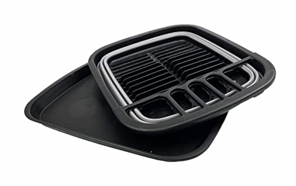 SAMMART 8L (2.11Gallons) Collapsible Plastic Dish Drainer with Drainer Board - Foldable Drying Rack Set - Portable Dinnerware Organizer - Space Saving Kitchen Utensil Storage Tray (Black/Alloy Grey)