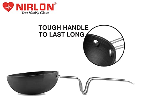 Image of NIRLON Hard Anodised Tadka Pan /Vagariya with Handle /Gas StoveTop Compatible, Size 10 CM