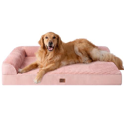 EHEYCIGA Memory Foam Dog Bed XLarge Sized Dogs, Extra Large Dog Bed Orthopedic with Washable Removable Cover, Waterproof XL Pet Bed Couch, 44x33x6 Inches, Pink