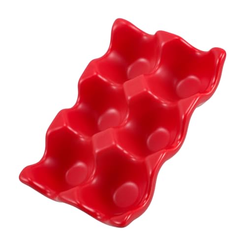 Operitacx 6 portauova Organizzatore di uova vassoio porta uova da frigo Porcellana contatore contenitore uova distributore di uova per frigorifero portauovo in ceramica piatto di uova rosso