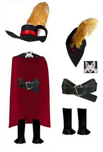 Puss Costume Cat in Boots Cosplay Accessories Hat Cape Cloak Outfits with Belt Props Boots Cover for Halloween