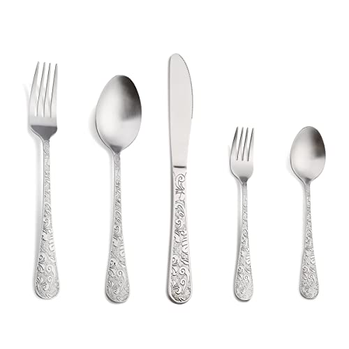 IKXO Silverware Set, Satin Finish 60-Piece Stainless Steel Flatwa...