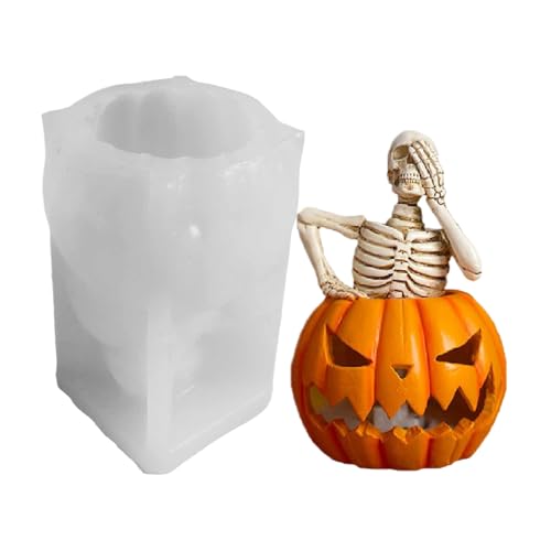 baabeash Molde de vela de calabaza, molde de silicona para velas de esqueleto de calabaza, molde de silicona de resina, decoración de escritorio, máquina de jabón de aromaterapia espeluznante para