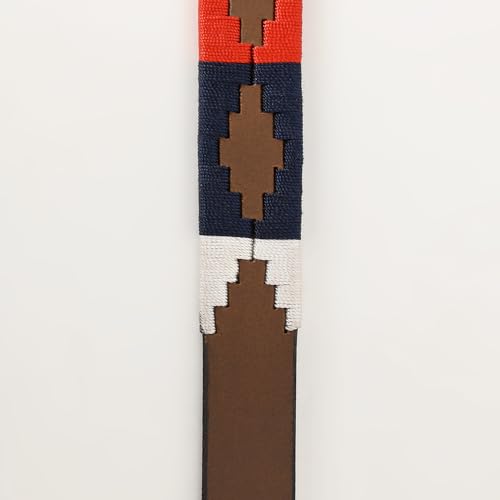 Western Brown Full Grain Genuine Leather Men & Women Belt Embroidered Orange Blue & White with Removable Buckle3