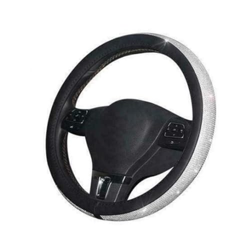 Riloer PU Leather Car Steering Wheel Cover Soft Non-Slip, Rhinestone Decoration, Universal Size Fit for 37-38cm/14.5