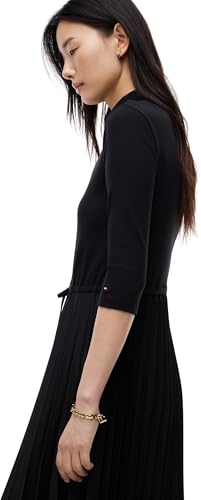Tommy Hilfiger Damen Kleid Slim Rib Mix Midi-Länge, Schwarz (Black), M – Ansicht 7