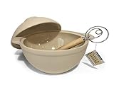 Sassafras Superstone Bread Dome with Bread Whisk - Natural Stone Cooking Dome for Bread and Meat