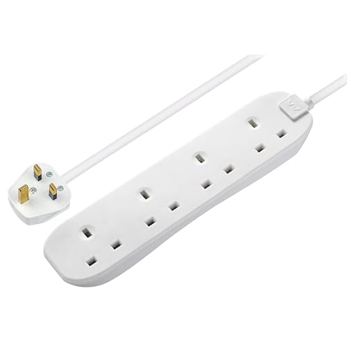 Masterplug Four Socket Extension Lead, 5 Metre Cable, Unswitched, 4-Way Plug Extension Cable, Power Strip, Basic Power, White, 13A, 4G, 5m, BFG5N
