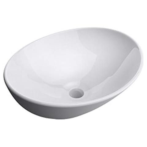 Durovin Bathrooms Ceramic Bathroom Basin - Countertop Sink Vessel - Oval Washing Bowl Sloping Wall (410 x 330 x 140mm) Cover