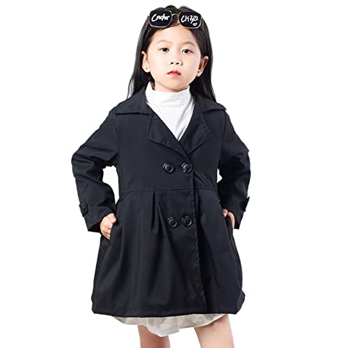 Amur Leopard Übergangsjacke Kinder Mädchen Einfarbige Windjacke Trenchcoat Winddichte Outdoormantel Frühling Herbst, Schwarz, 152-158 (Etikettgröße: 160)