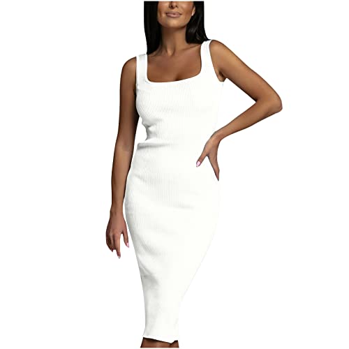 Masrin Etuikleid Damen Sexy Einfarbiges Figurbetontes Geripptes Kleid Ärmelloses Wickelkleid mit U-Ausschnitt Wrap Gesäß Abnehmen Kleider...