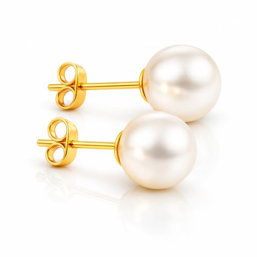 Soule Pearl 14K Gold AAA+ White Freshwater Cultured Pearl Stud