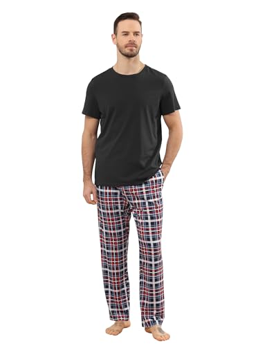 El Mejor Listado de Pijamas Caballero - 5 favoritos. 41 BigKing Pijama para Hombre, Conjunto Camiseta Manga Corta y Pantalón Ligero para Climas Cálidos,Tallas S-XXL,Tejido Suave Antialergico
