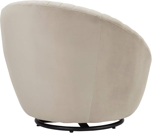Image of Modern Accent Chair Single Seater Channel Tufted Round Shaped Fluffy Chair for Living Room, Bedroom, Apartment (Beige)