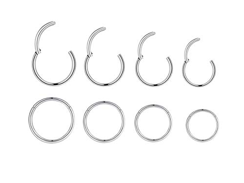 HQLA 4Pairs 18G Surgical Steel Hinged Clicker Segment Nose Rings Hoop Helix Cartilage Daith Tragus...
