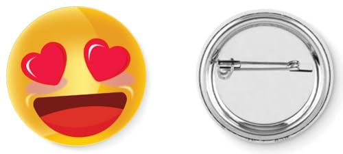 Badge broche pins smiley yeux coeur amour 37mm handmade cadeau