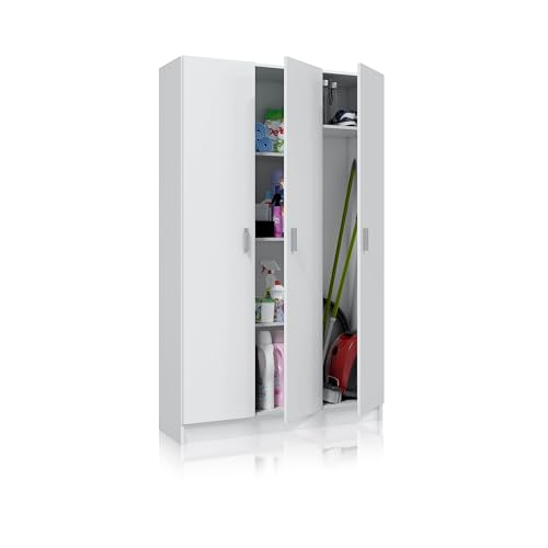 duehome | Armario Multiusos, 3 Puertas, Modelo Multi Useful, Acabado en Color Blanco Mate, Medidas: 109 cm (Ancho) x 180 cm (Alto) x 37 cm (Fondo)