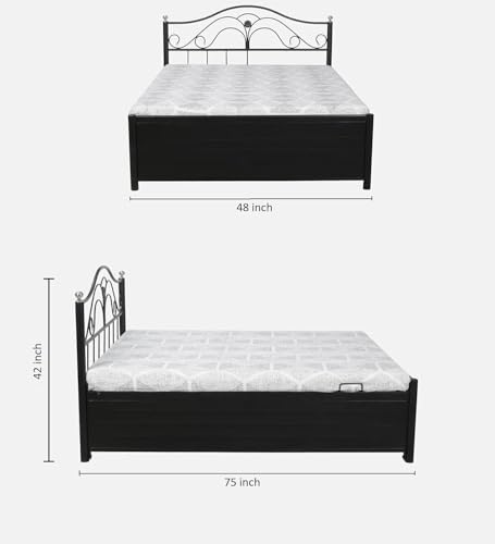 Image of Damron Single Size Metal Bed Palang with Storage - Durable Steel Frame, Space-Saving Design, Stylish and Functional Bedroom Solution with Under-Bed Storage for Easy Organization(Aiden)