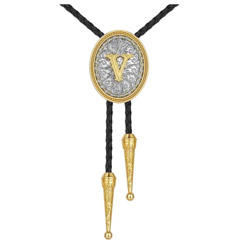 Image of HUABOLA CALYN Bolo tie for Men, Western Cowboy Golden Alphabet Initial Letter ABCDJMR to Y Costume Bolo ties Neckties