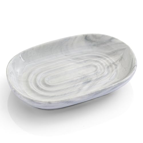 AIMAIAIMAI Ceramic Soap Dish, Marble Pattern Bar Soap Holder - Elegant Hostess Gift, Housewarming Gift for New Home, Decorative Soap Tray for Bathroom, Kitchen (Gray Texture)