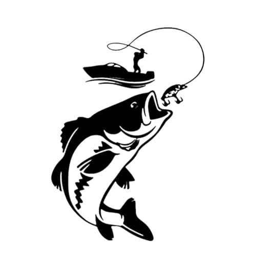 2 pegatinas de vinilo impermeables de 13 x 18 cm para pescadores, pescadores y lubinas negras, para camiones, barcos, cajas frigoríficas, maletines de pesca, 2 unidades, #AZ53 (negro)