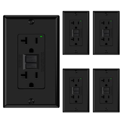 ELEGRP GFCI Outlet 20 Amp Self-Test GFI Electrical Outlet with Narrow Design GFCI Receptacle with LED Indicator UL Listed Black Wall Plate Included 5 Pack