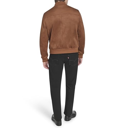 Image of Cole Haan Men's Rib Knit Collar Fully Lined Faux Suede Jacket