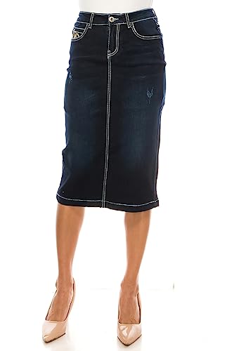 Fashion2Love Women's Juniors/Plus Size Calf - Length Stretch Denim Pencil Skirt (77856)