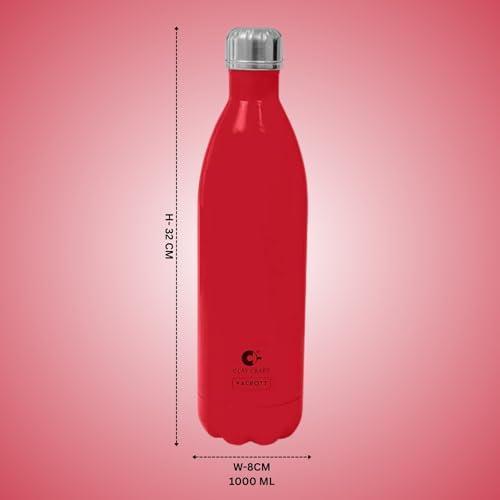 Image of Clay Craft Vacbott Stark Solid Double Walled|18 Hours Hot and 24 Hours| Cold Water Bottle Vacuum Insulated Flask Bottle 1000 ml|2 Piece|Leak Proof|Office Bottle|Gym|Home|Kitchen