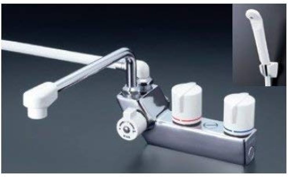 Amazon | KVK デッキ形一時止水付2ハンドルシャワー混合水栓 左側