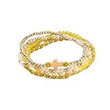 Fuqimanman2020 Pulseras coloridas apilables de cuentas de cristal con cruz para mujer, pulsera de cuentas de oro con cuentas de imitación multicapa, pulsera elástica para regalo de joyería, Fixed