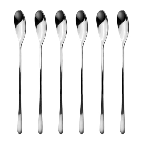 VELLUSTRA Cucchiaini da Caffè, 6 pezzi, 23cm, Cucchiaio Lungo in Acciaio Inox, Set di Cucchiai da Dessert, Lavabile in Lavastoviglie, Ideale per Caffè Freddo, Tè Freddo, Frappè, Gelato